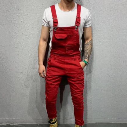 Summer New Men's Distressed Denim Carpenter Overalls Bib Jumpsuits Motos Biker Jean Long Harajuku Rompers Streetwear Plus Size