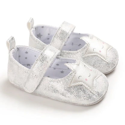 Cute 0-18M Spring Newborn Silver Baby Shoes Non Slip Cloth Bottom Girl Shoes Elegant Breathable Casual Baby First Walking Shoes