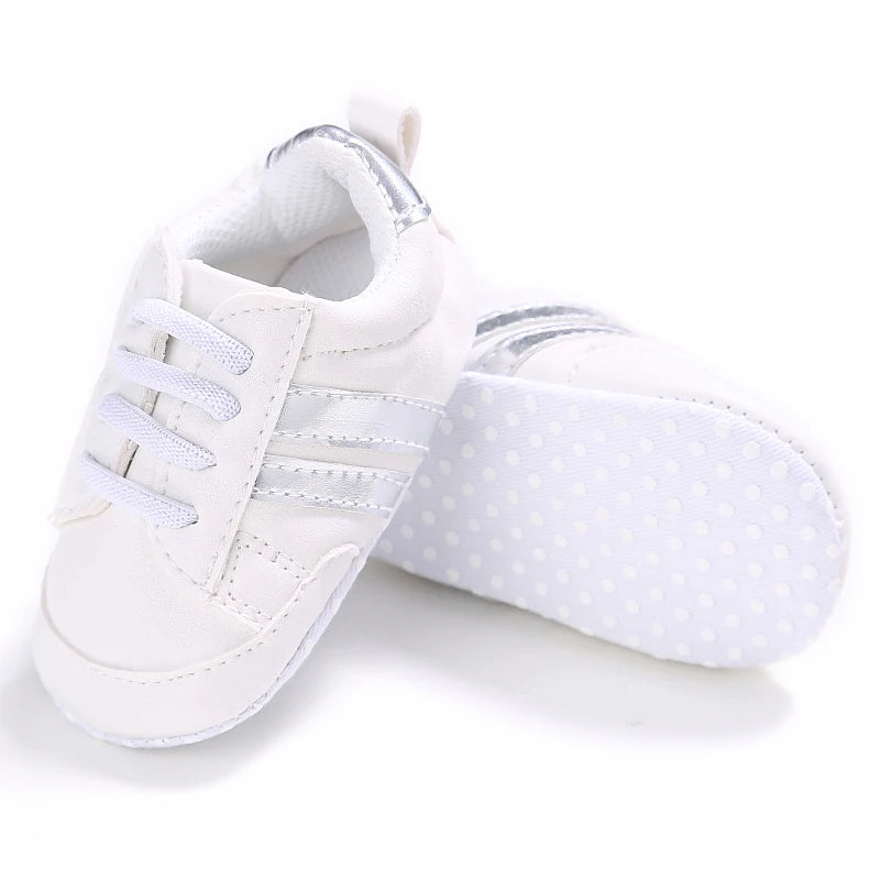 Cute 0-18M Spring Newborn Silver Baby Shoes Non Slip Cloth Bottom Girl Shoes Elegant Breathable Casual Baby First Walking Shoes