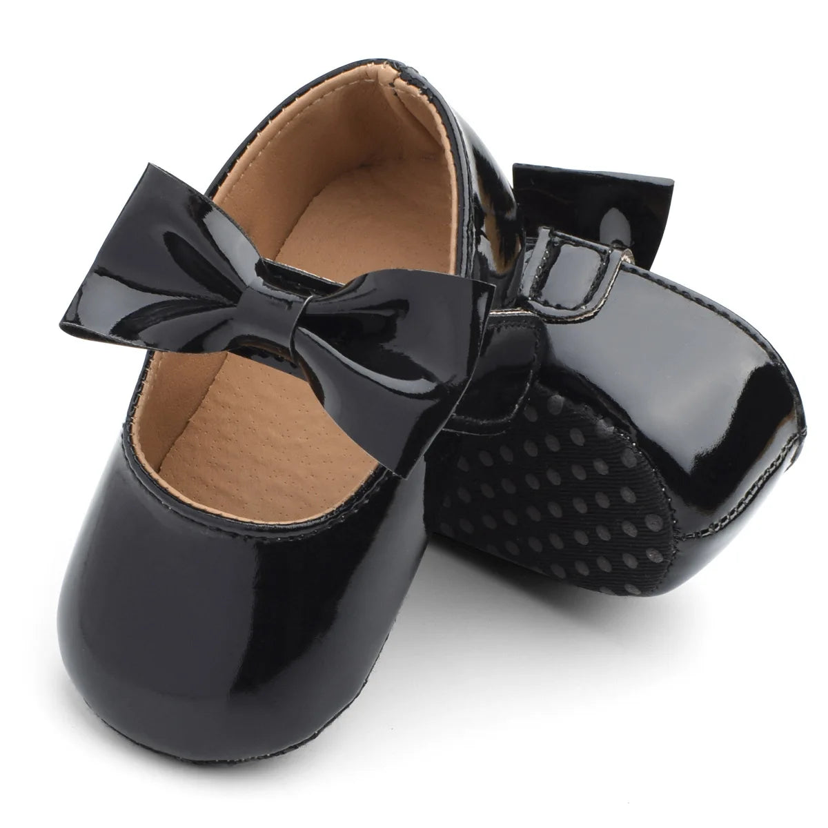 New Newborn Baby Girls Shoes Patent Leather Buckle First Walkers with Bow Red Black Pink White Soft Soled Non-slip Crib Shoes
