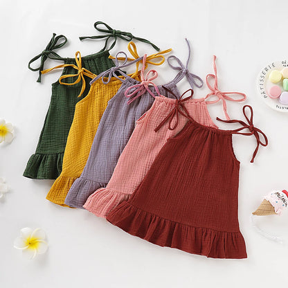 Summer Infant Baby Girl Dress Toddler Dress Muslin Cotton Sleeveless Ruffles Slip Dresses
