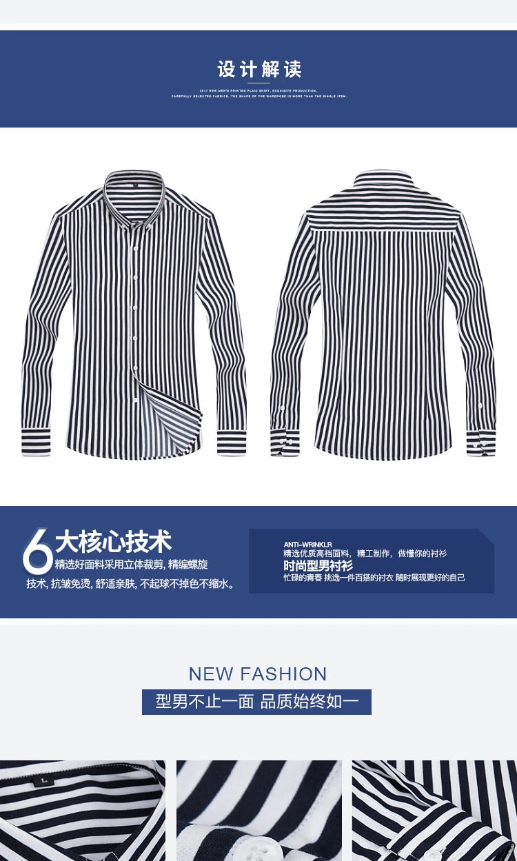 Brand New Men Shirt Male Dress Shirts Striped Men's Casual Long Sleeve Business Formal Plaid Shirt camisa social