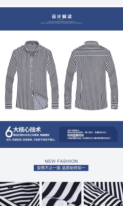 Brand New Men Shirt Male Dress Shirts Striped Men's Casual Long Sleeve Business Formal Plaid Shirt camisa social