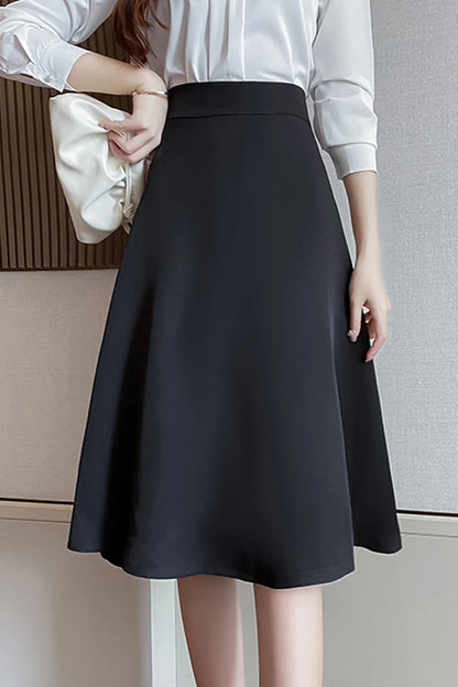 Women Skirts High Waist Knee-length A-line Black Skirt Casual All-match Elegant Ladies Gentle Ulzzang Trendy Solid Streetwear OL