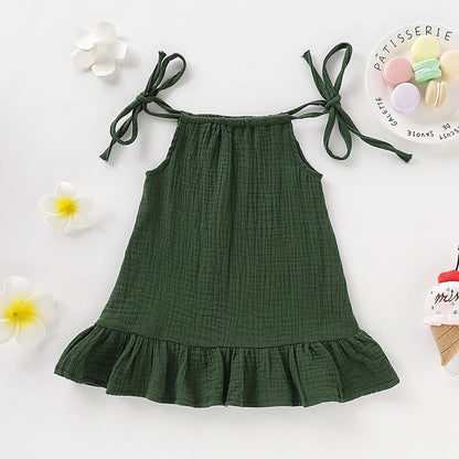 Summer Toddler Baby Girl Sleeveless Ruffles Dress Sarafan Kids Cotton Linen Muslin Slip Dresses Clothing