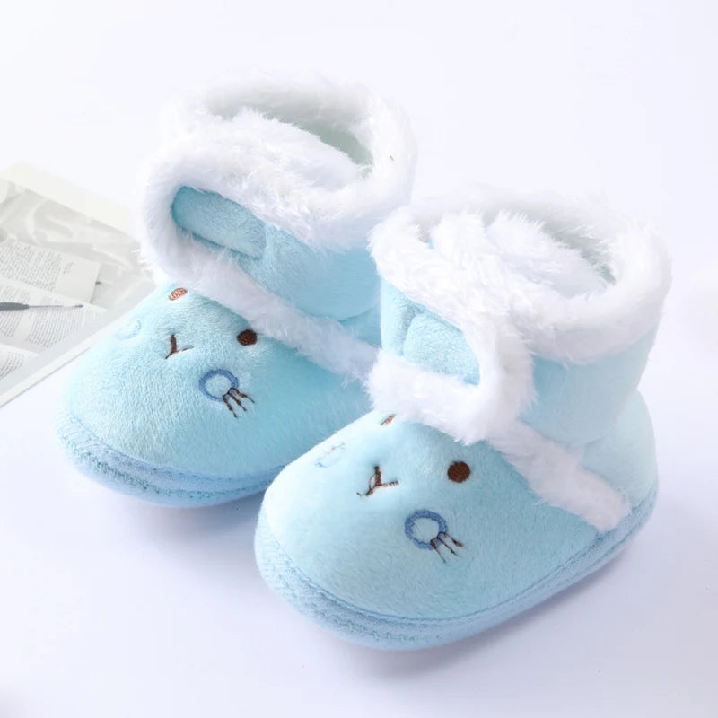 Winter Newborn Baby Girl Boy Polka Dot Cute Cartoon Cotton Shoes Soft Sole Plus Velvet Warm Boots Toddler Infant Walking Shoes