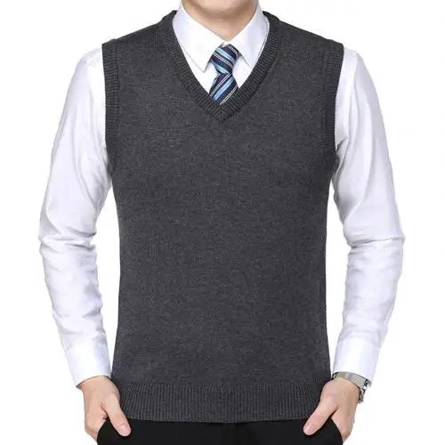 HOT SALES! Men Casual Winter Solid Color V Neck Sleeveless Knitted Woolen Plus Size Vest Knitted Woolen Vest Men Suit Vest