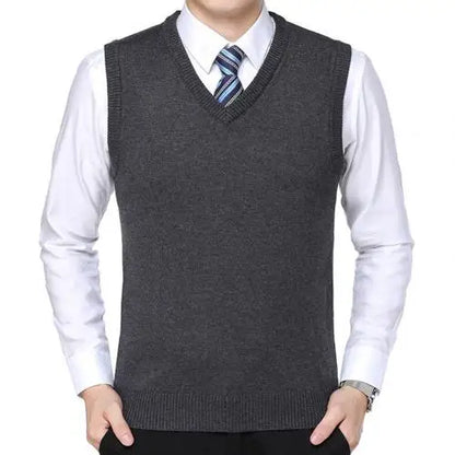 HOT SALES! Men Casual Winter Solid Color V Neck Sleeveless Knitted Woolen Plus Size Vest Knitted Woolen Vest Men Suit Vest