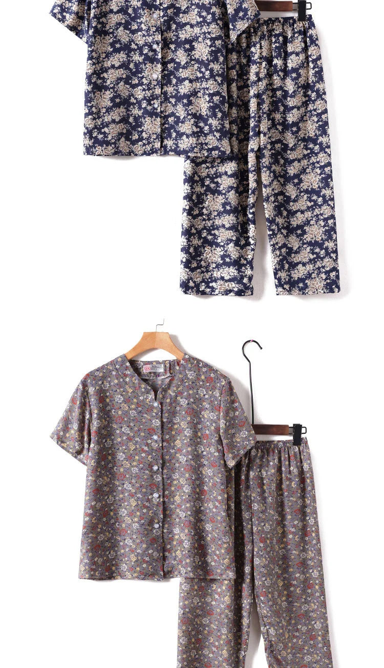 Novelty Sleepwear Women Pajamas Set Night Suit For Mother & Grandma Pajamas Summer Pajama Femme Printing Cardigan Home Clothes