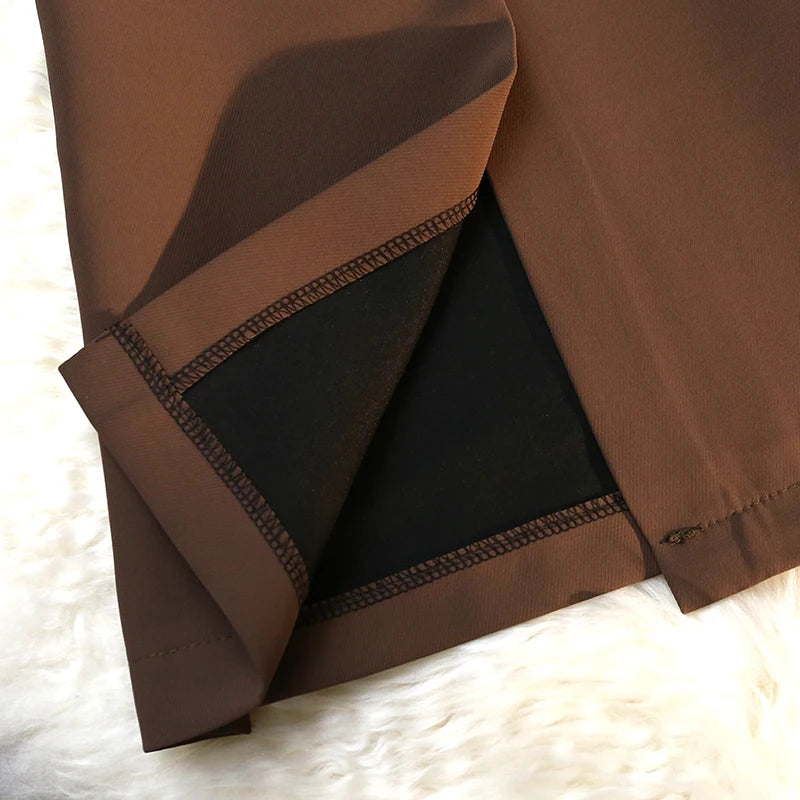 Fashion Elegant Formal Skirts Women Autumn New High Waist Drape Suit Long Brown Skirt Zipper Female