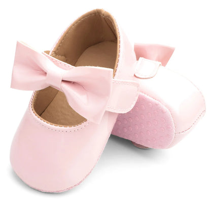 New Newborn Baby Girls Shoes Patent Leather Buckle First Walkers with Bow Red Black Pink White Soft Soled Non-slip Crib Shoes