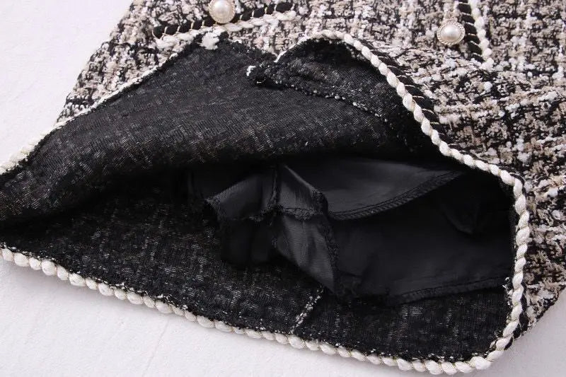 Tweed Skirts for Women Solid High Waist Slimming Skirts Autumn Spring 2025 Buttons Double Breasted Tweed Wool Mini Skirt