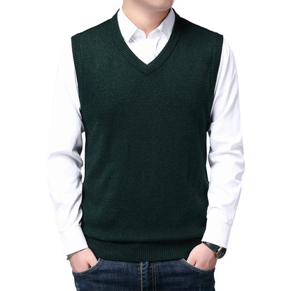 JOHMUVVE  New Men V-neck Vest Trend Retro Solid Color Vest All-match Casual Business Work Woolen Knit Vest Men Autumn