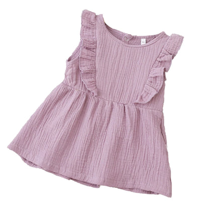 Summer Infant Baby Girl Dress Toddler Dress Muslin Cotton Sleeveless Ruffles Slip Dresses