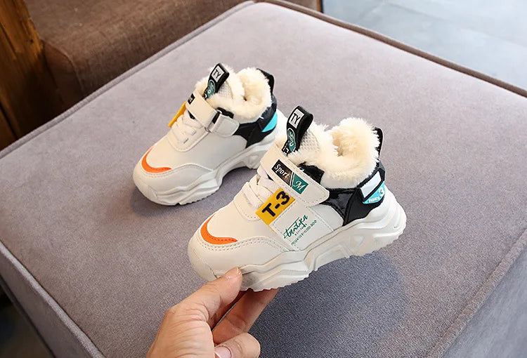 Autumn Winter Girl Children Sport Shoes Breathable Plush Warm Boys Sneakers Boots Soft Light WIth Fur Outdoor Kids Running Shoes