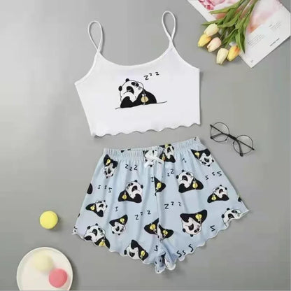 Hot Women's Sleepwear Cute Cartoon Print Short Set Pajamas for Women Pajama Set Sweet Short Sleeve V-Neck & Shorts Summer Pajama