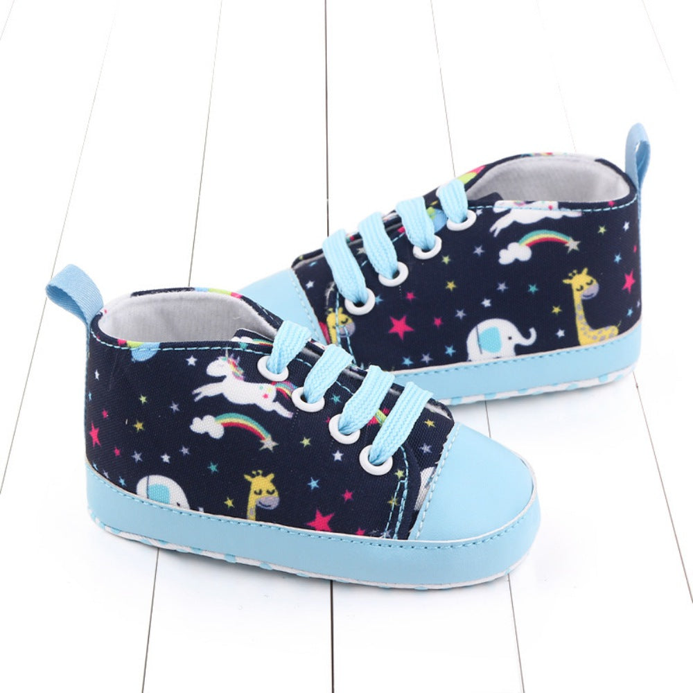Baby Boys Girls  Soft-soled Toddler Infant First Walkers Cartoon Canvas Pattern Casual Sneaker Shoes Lace-up Shoe New Arrival