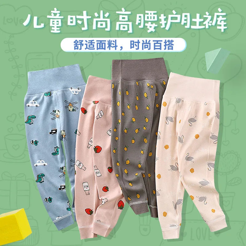 Baby Girls Boys Pants Toddler Bottoming Leggings Children Cotton Cartoon Trousers High Waist 2024 Autumn Newborn Kids Clothing