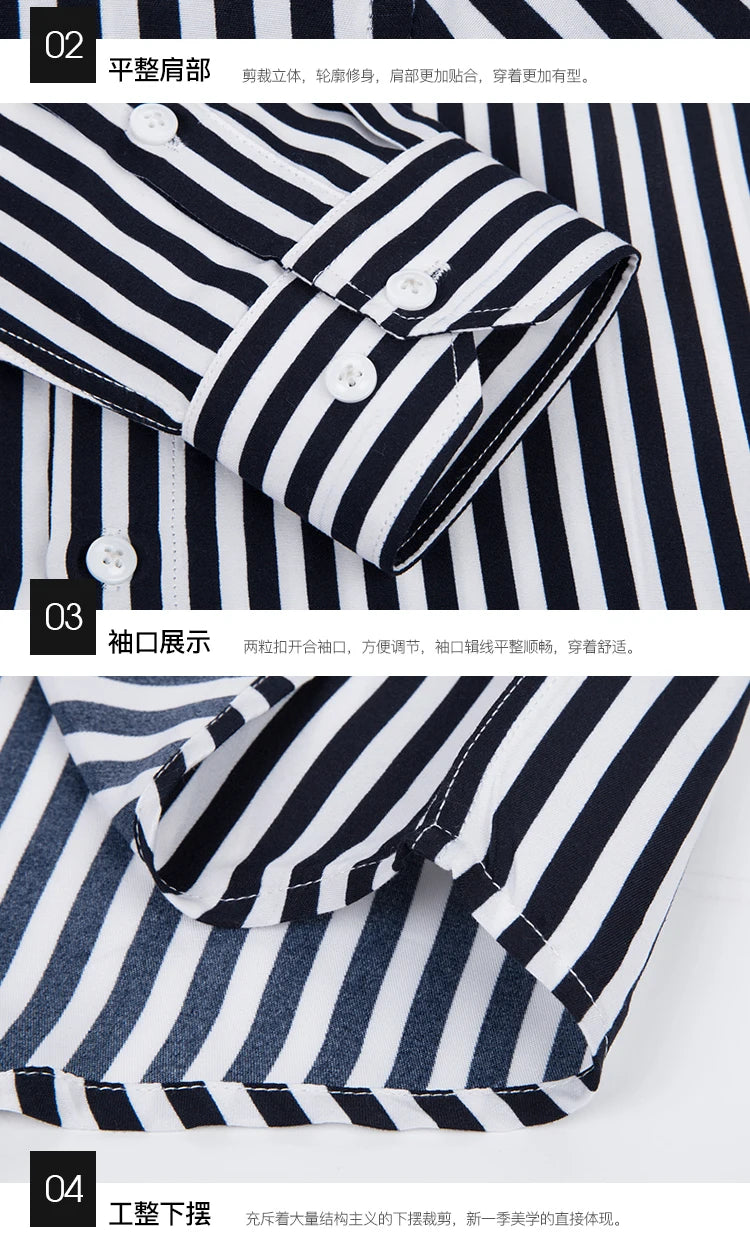 Brand New Men Shirt Male Dress Shirts Striped Men's Casual Long Sleeve Business Formal Plaid Shirt camisa social