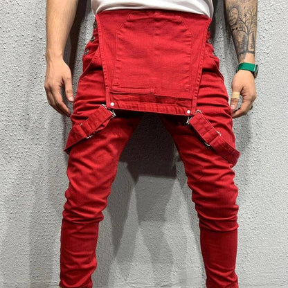 Summer New Men's Distressed Denim Carpenter Overalls Bib Jumpsuits Motos Biker Jean Long Harajuku Rompers Streetwear Plus Size