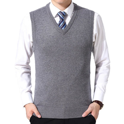HOT SALES! Men Casual Winter Solid Color V Neck Sleeveless Knitted Woolen Plus Size Vest Knitted Woolen Vest Men Suit Vest