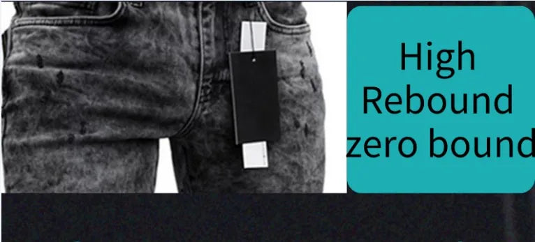 Biker Jeans Men's Distressed Stretch Ripped Biker Jeans Men Hip Hop Slim Fit Holes Punk Jeans Zipper Pure Color Denim Pants