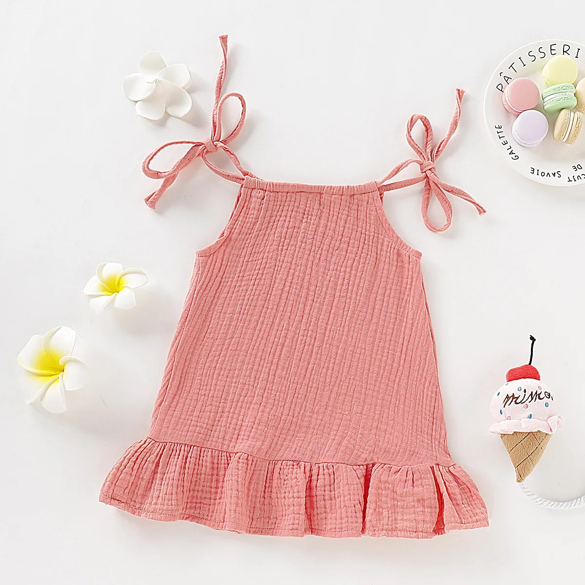 Summer Infant Baby Girl Dress Toddler Dress Muslin Cotton Sleeveless Ruffles Slip Dresses