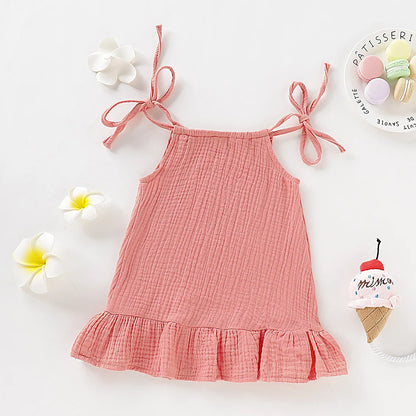 Summer Infant Baby Girl Dress Toddler Dress Muslin Cotton Sleeveless Ruffles Slip Dresses