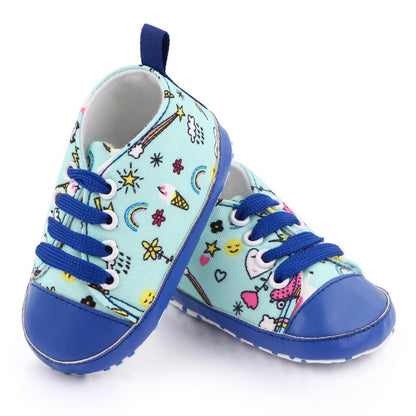 Baby Boys Girls  Soft-soled Toddler Infant First Walkers Cartoon Canvas Pattern Casual Sneaker Shoes Lace-up Shoe New Arrival
