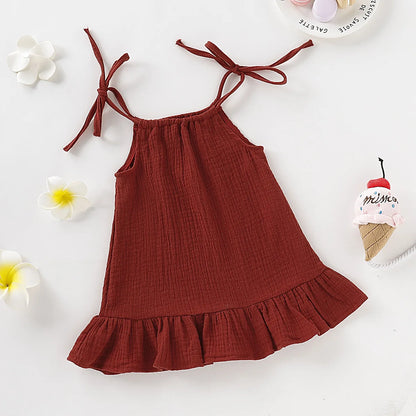 Summer Infant Baby Girl Dress Toddler Dress Muslin Cotton Sleeveless Ruffles Slip Dresses