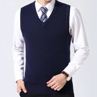 HOT SALES! Men Casual Winter Solid Color V Neck Sleeveless Knitted Woolen Plus Size Vest Knitted Woolen Vest Men Suit Vest