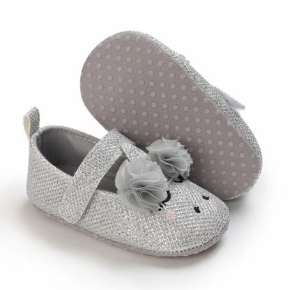 Cute 0-18M Spring Newborn Silver Baby Shoes Non Slip Cloth Bottom Girl Shoes Elegant Breathable Casual Baby First Walking Shoes