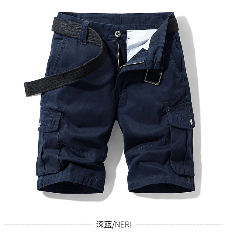 2025 Summer Men's Baggy Multi Pocket Military Cargo Shorts Male Cotton Khaki Men's Tactical Shorts Short Pants 30-38 No Belt