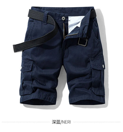 2025 Summer Men's Baggy Multi Pocket Military Cargo Shorts Male Cotton Khaki Men's Tactical Shorts Short Pants 30-38 No Belt