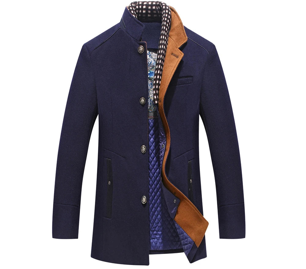 DIMUSI Winter Autumn Men's Wool Coats Casual Middle Long Scarf Collar Cotton-padded Thick Warm Woolen Coat Male Trench Clothing