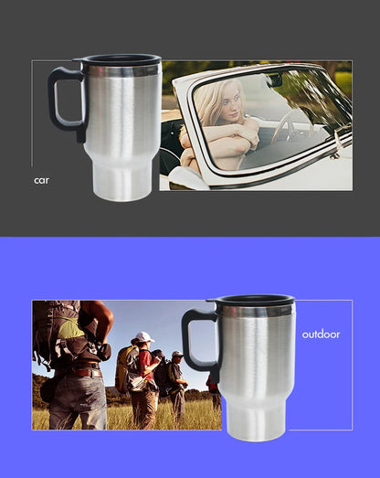 Heated Travel Mug Car Heating Cup 500ml Stainless Steel 12V Travel Electric Coffee Tea Cup Insulated Heated Thermos Mug