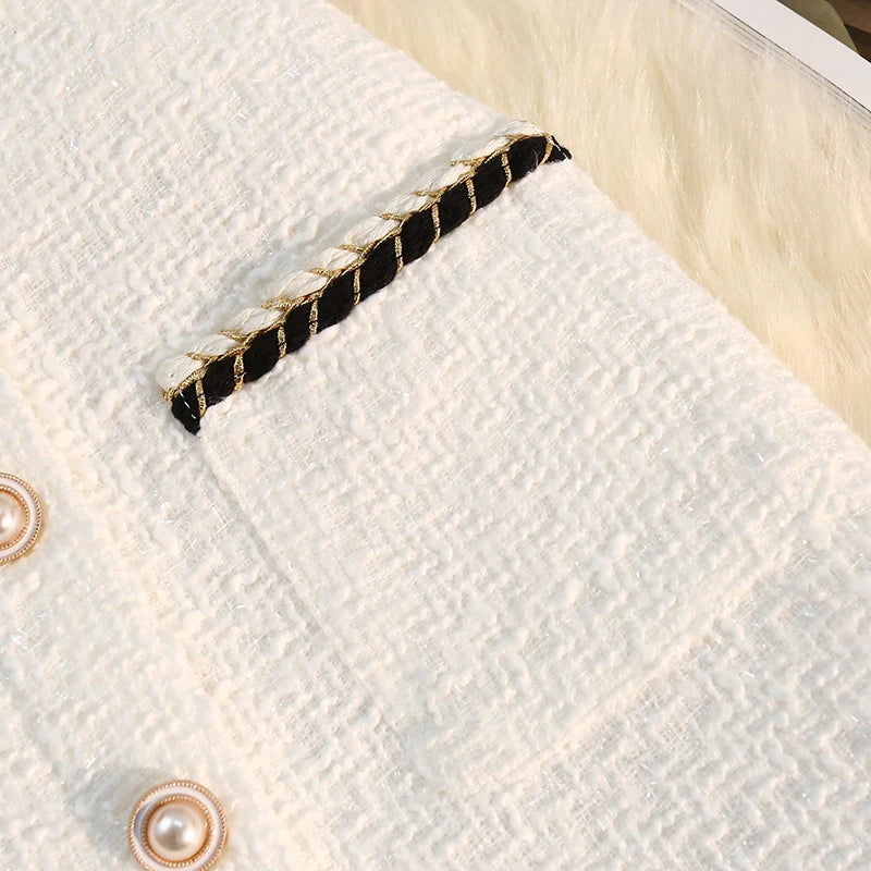 Black White Tweed Long Skirts Women Autumn Winter New Bright Silk Skirt Female Vintage High Waist A-line Wrap Skirt Office Lady