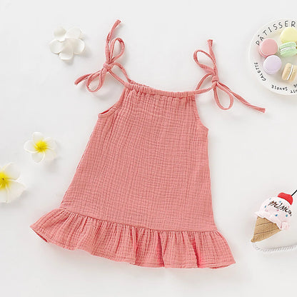 Summer Toddler Baby Girl Sleeveless Ruffles Dress Sarafan Kids Cotton Linen Muslin Slip Dresses Clothing