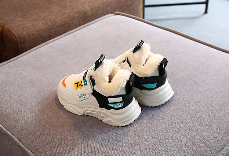 Autumn Winter Girl Children Sport Shoes Breathable Plush Warm Boys Sneakers Boots Soft Light WIth Fur Outdoor Kids Running Shoes