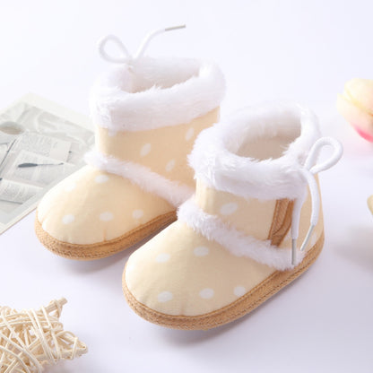 Winter Newborn Baby Girl Boy Polka Dot Cute Cartoon Cotton Shoes Soft Sole Plus Velvet Warm Boots Toddler Infant Walking Shoes