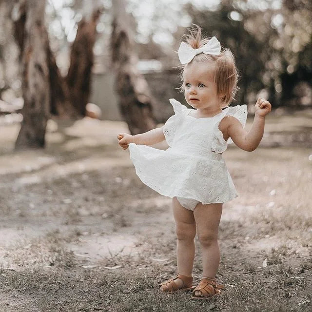 Newborn Infant Baby Girls Princess Short Sleeve Romper Dress Clothes Outfit 2025 Summer white girls mini dress