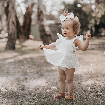 Newborn Infant Baby Girls Princess Short Sleeve Romper Dress Clothes Outfit 2025 Summer white girls mini dress