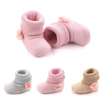 Cute Autumn Winter Children Baby born Warm Flower Boots Baby First Walk Shoes