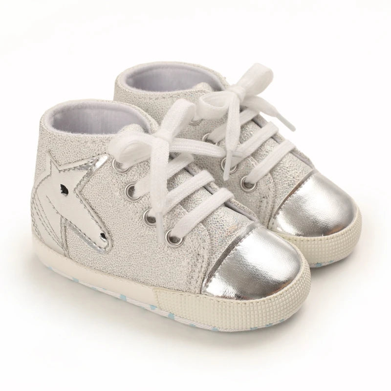 Cute 0-18M Spring Newborn Silver Baby Shoes Non Slip Cloth Bottom Girl Shoes Elegant Breathable Casual Baby First Walking Shoes