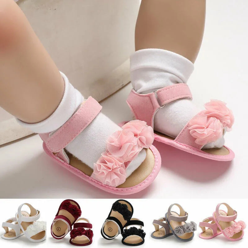Pretty Newborn Kid Baby Girl Flower Lace Sandals Clogs Flat Shoes Summer Casual Crib Shoes First Pre walker 0-18M