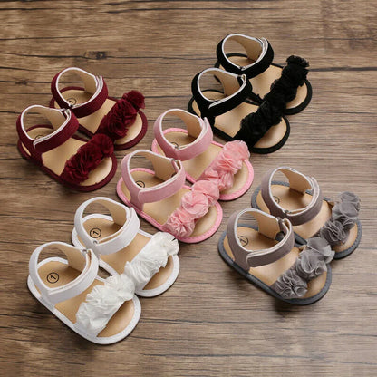 Pretty Newborn Kid Baby Girl Flower Lace Sandals Clogs Flat Shoes Summer Casual Crib Shoes First Pre walker 0-18M