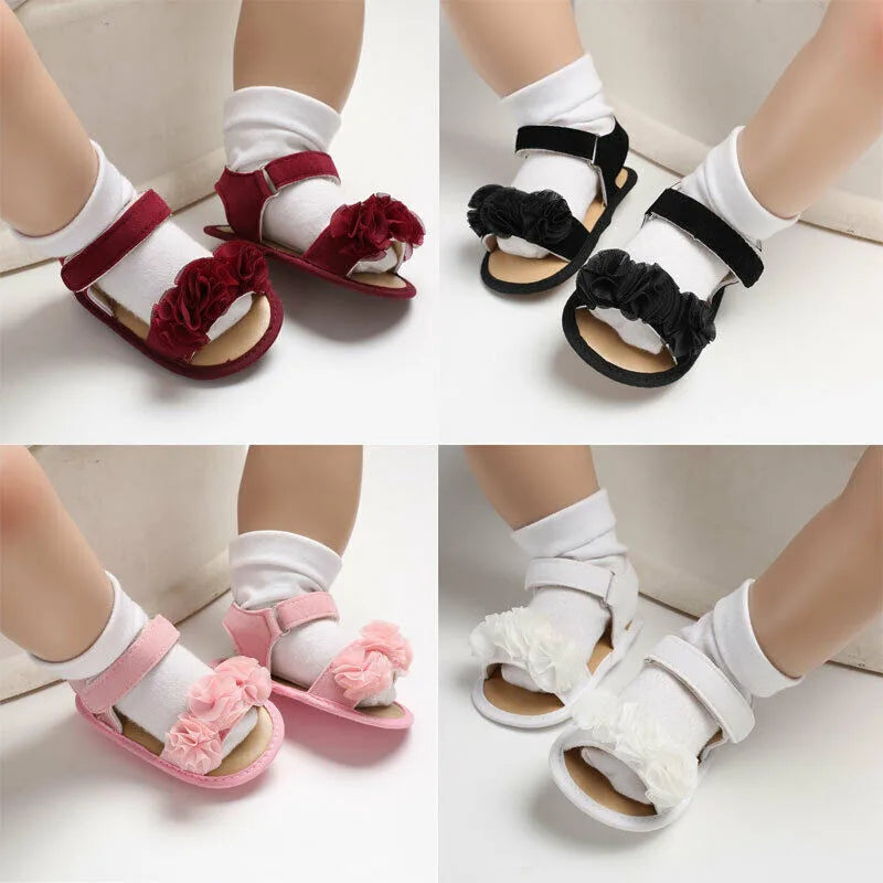 Pretty Newborn Kid Baby Girl Flower Lace Sandals Clogs Flat Shoes Summer Casual Crib Shoes First Pre walker 0-18M