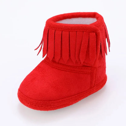 Winter 0-18M Newborn Baby Fringe Boots Girl Newborn Solid Color Tassel Soft Bottom New Cotton Warm Boots