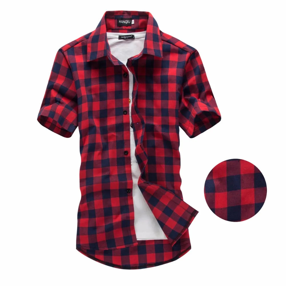 Red And Black Plaid Shirt Men Shirts 2025 New Summer Fashion Chemise Homme Men's Checkered Shirts Short Sleeve Shirt Men