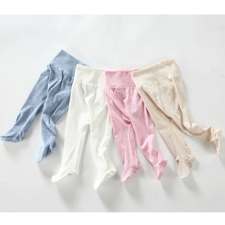 Summer Spring Newborn Baby Boys Girls Cotton High Waist Footed Pants Censual Leggings with Feet  Pajama Trouser Panty hose 0-12m